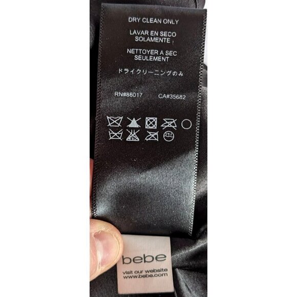 BEBE Perry Purple Strapless Stripe MiniDress Noir Rough-Cut Ruffle Skirt Size S - Picture 4 of 5